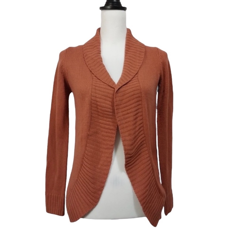 Forever 21 Orange V Neck Open Front Tight Knit Long Sleeve Cardigan Swea…